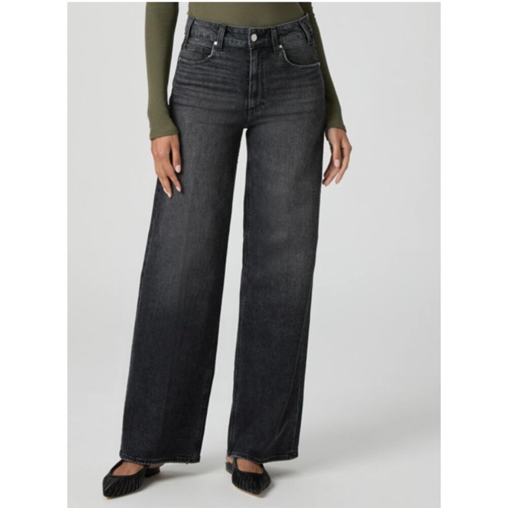 Paige Sasha Wide Leg Jeans in Viper Black Distressed size 31 Inseam 33"